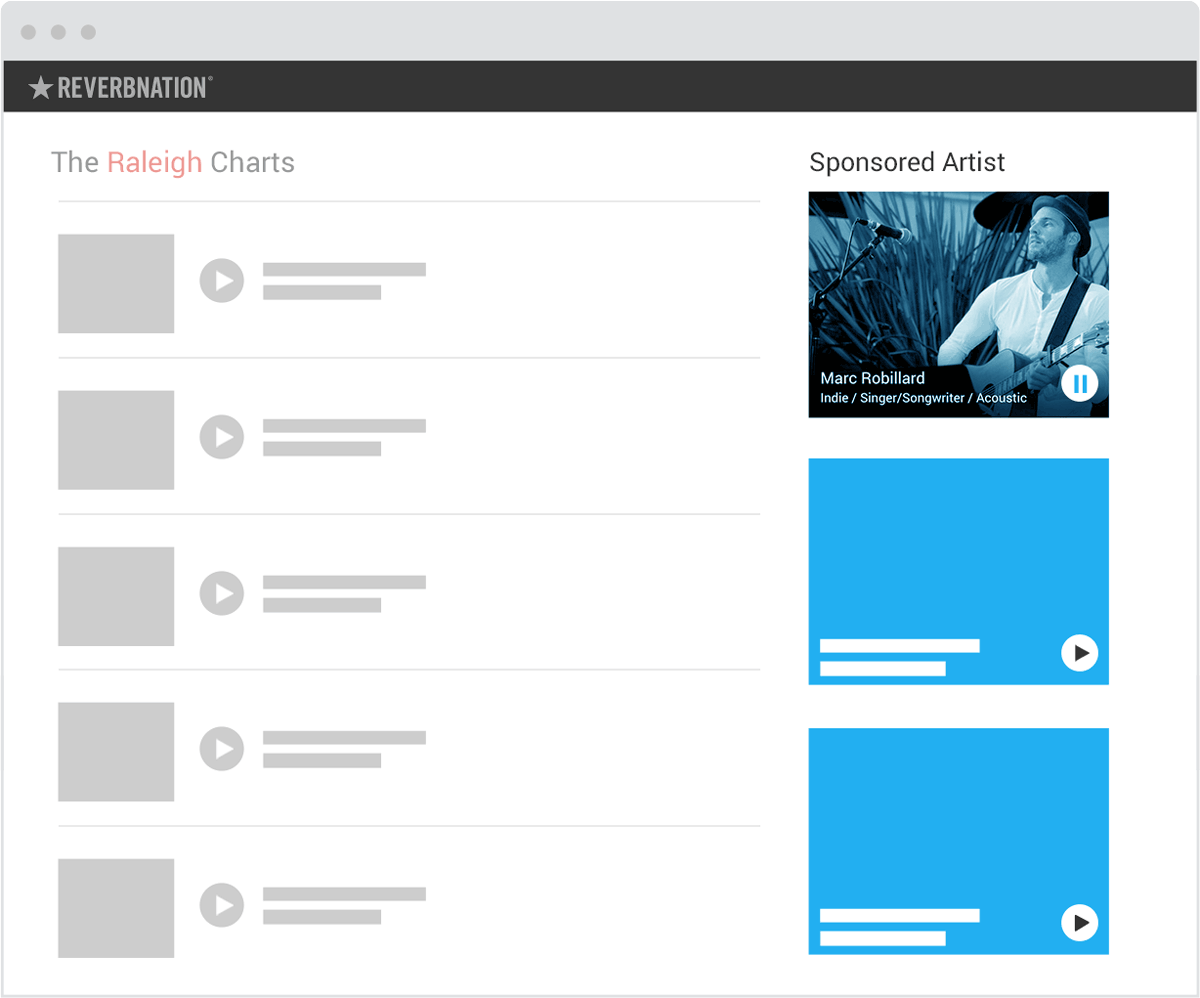 Example of three Sponsored Artist Ad slots